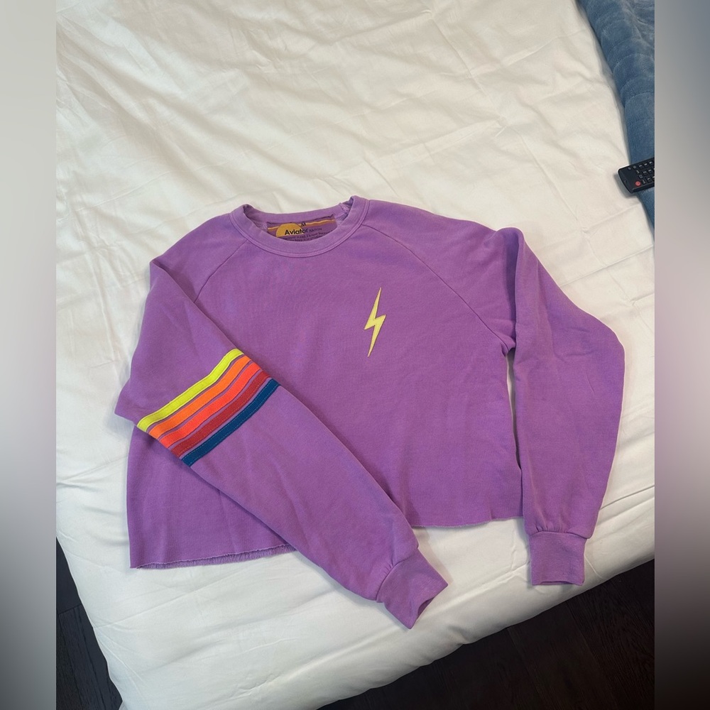 Aviator nation Purple Cropped Sweatshirt